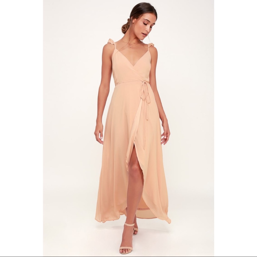 Lulus Blush Maxi High-Low Wrap Dress